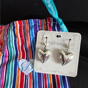 Brighton Silver Hammered Heart Earrings w/ Crystal Accents